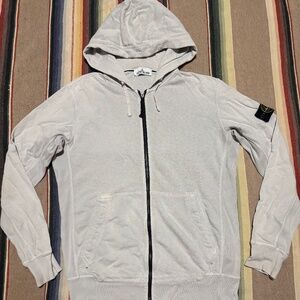 Stone Island Garment dyed zip-up hoodie sweatshirt blue size XL distessed